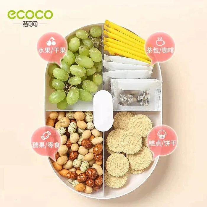 Ecoco Rotating Double Layer Snack Box – Partitioned Candy & Dry Fruit Organizer