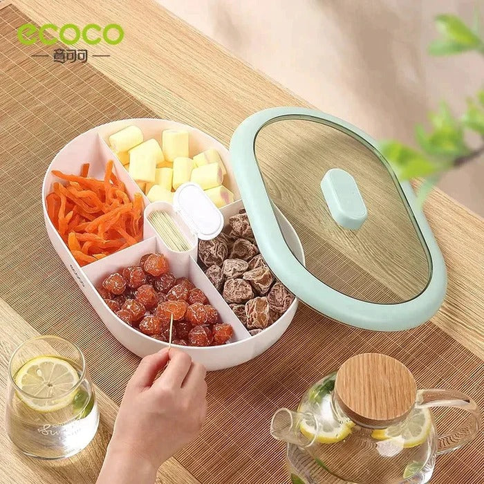 Ecoco Rotating Double Layer Snack Box – Partitioned Candy & Dry Fruit Organizer
