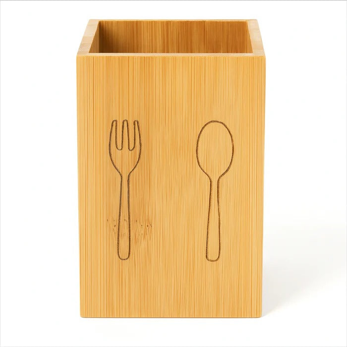 Natural Bamboo Utensil Organizer – Modern Square Cutlery Caddy
