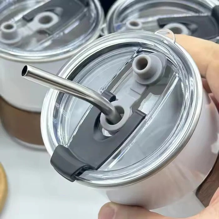 500ml Insulated Outdoor Coffee Mug – Anti-Scald Travel Tumbler with Wood-Grain Grip MJ