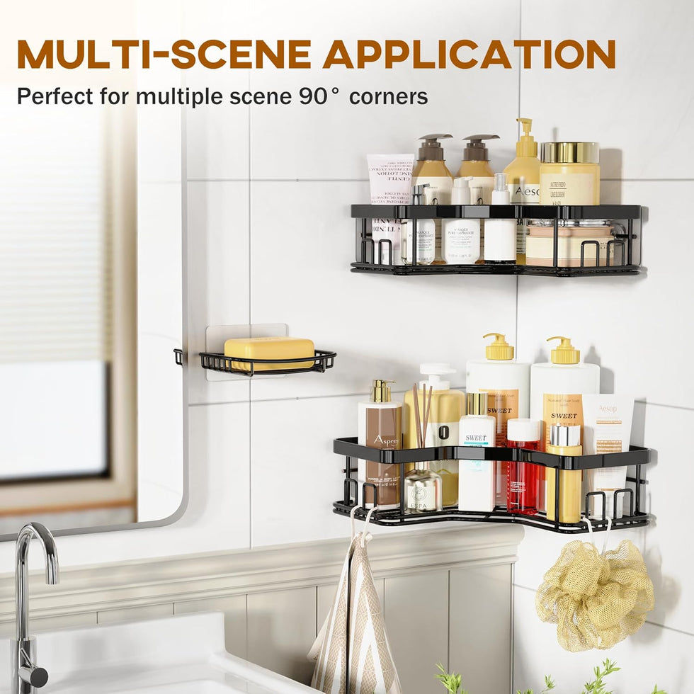 3Pc Corner Shower Caddy Set – Heavy-Duty with Integrated Soap Holder GH