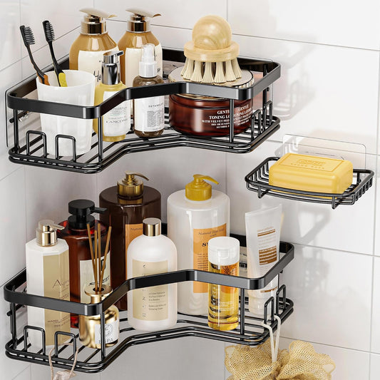 3Pc Corner Shower Caddy Set – Heavy-Duty with Integrated Soap Holder GH