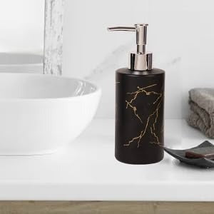 Luxury Black Marble Design Soap Dispenser – Matte Obsidian Resin Pump with Gold Veining