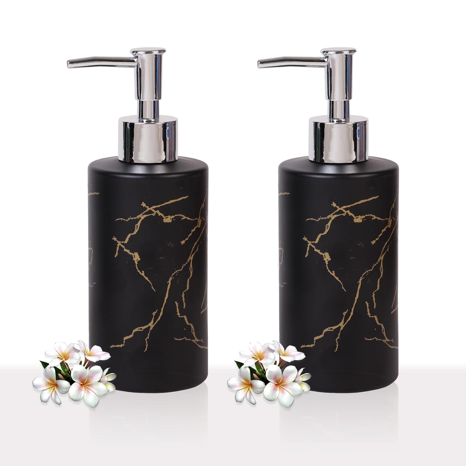 Luxury Black Marble Design Soap Dispenser – Matte Obsidian Resin Pump with Gold Veining GH