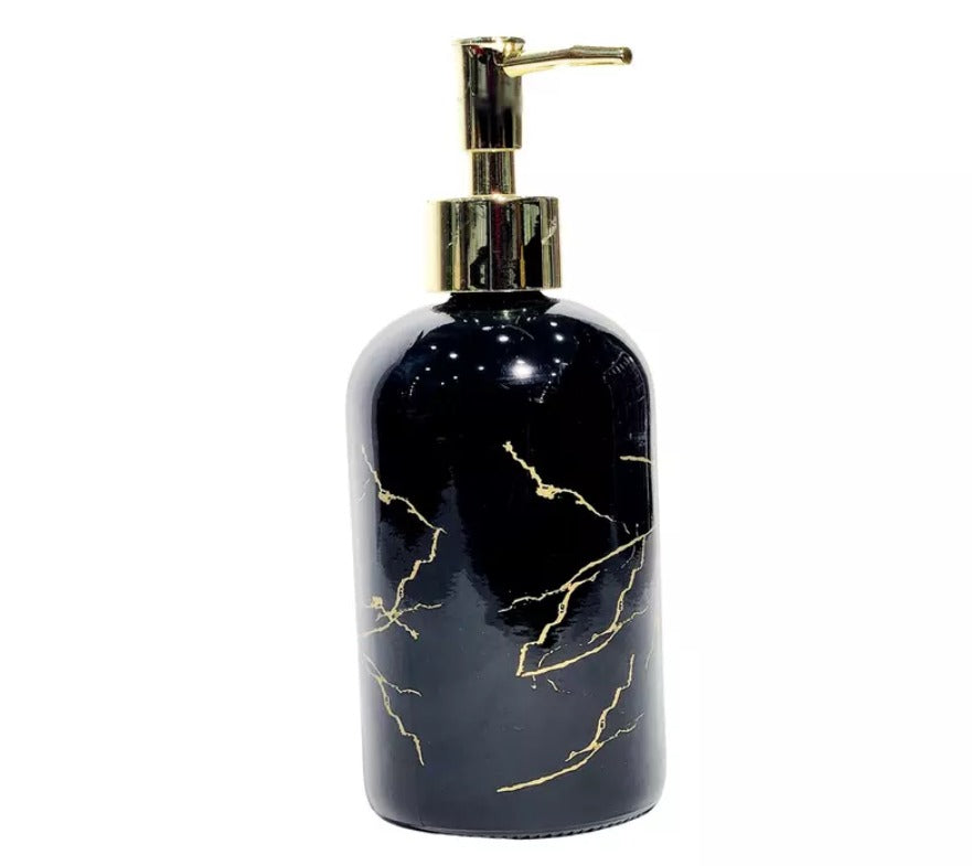 Glossy Black Marble Soap Dispenser – Polished Resin Liquid Pump