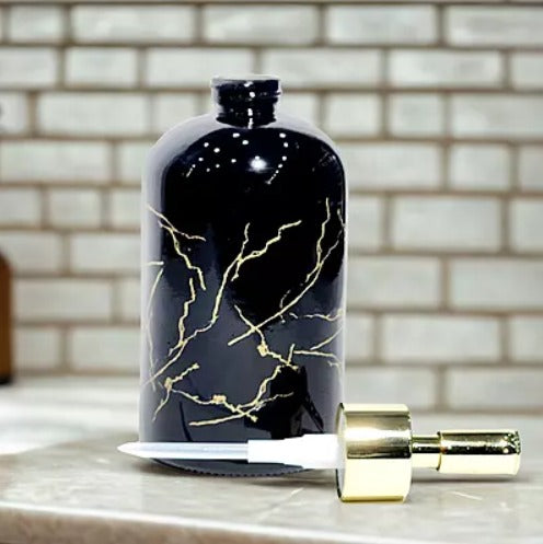 Glossy Black Marble Soap Dispenser – Polished Resin Liquid Pump