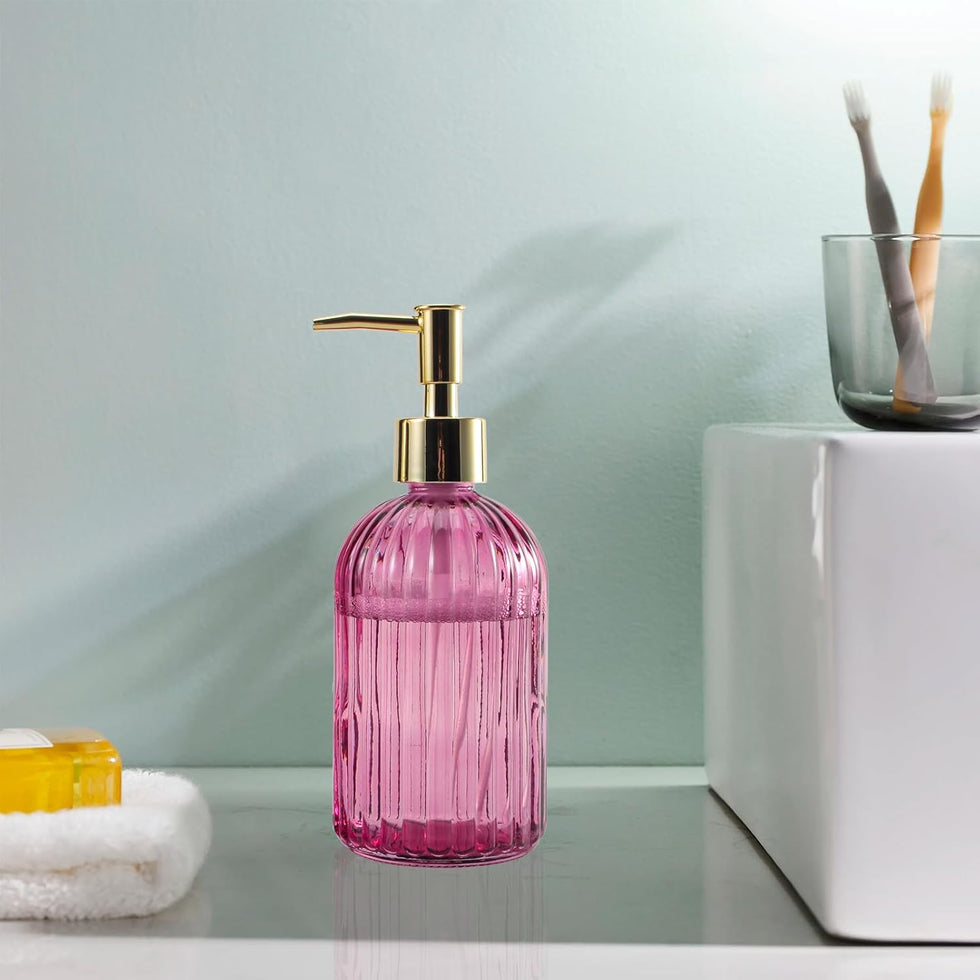 Long Diamond Glass Soap Dispenser – Tall Multi-Faceted Liquid Pump (Random Color)