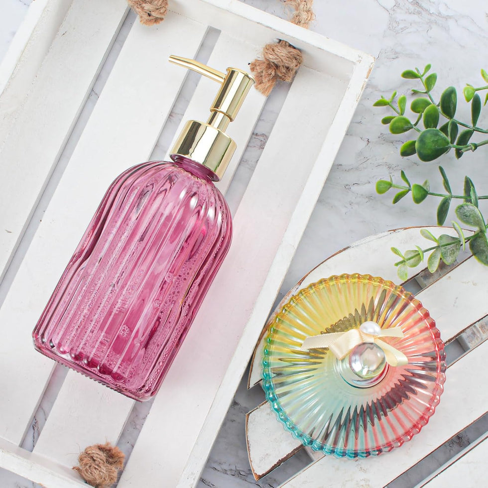 Long Diamond Glass Soap Dispenser – Tall Multi-Faceted Liquid Pump (Random Color)