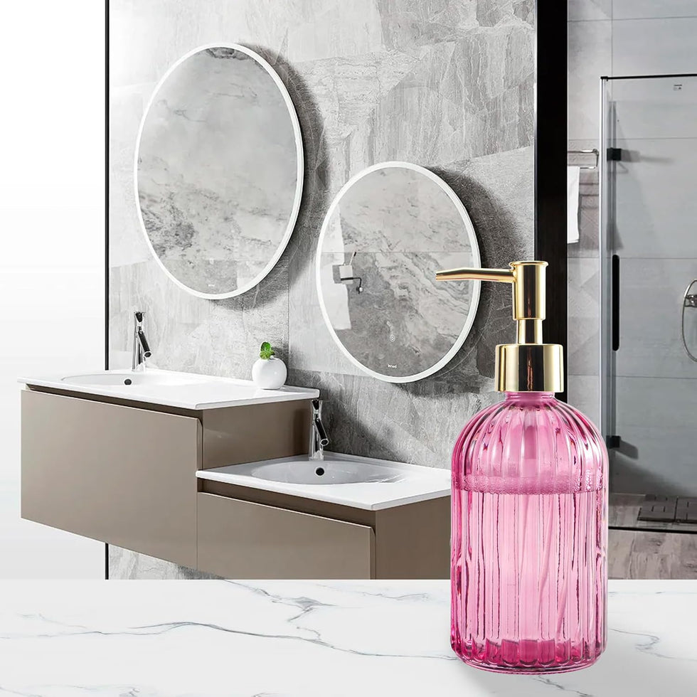 Long Diamond Glass Soap Dispenser – Tall Multi-Faceted Liquid Pump (Random Color)