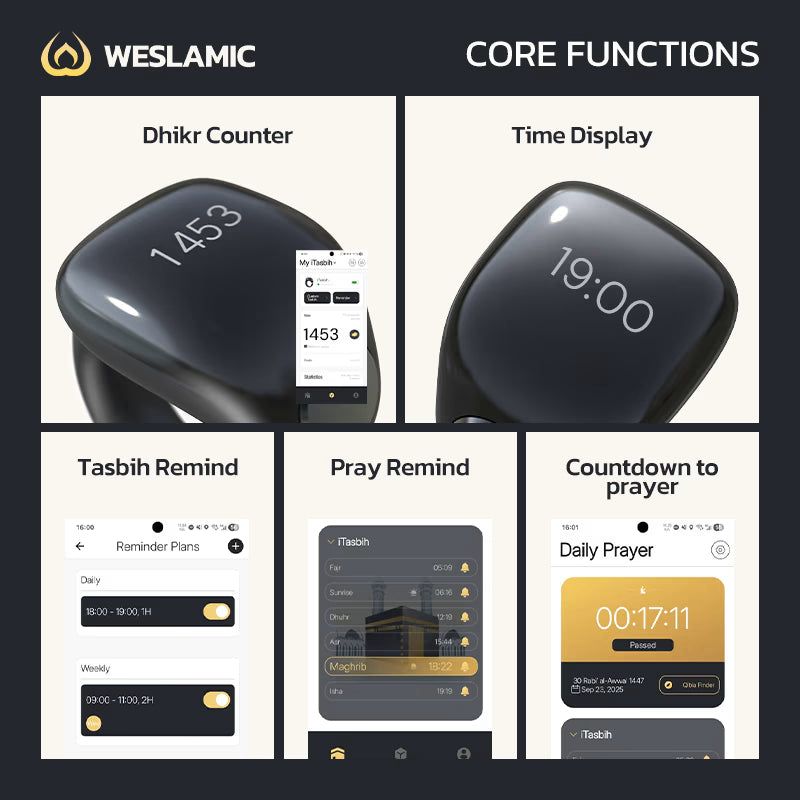 Premium Smart Zikr Ring Gift Set – Rechargeable Digital Tasbih with App QR Code ZZ