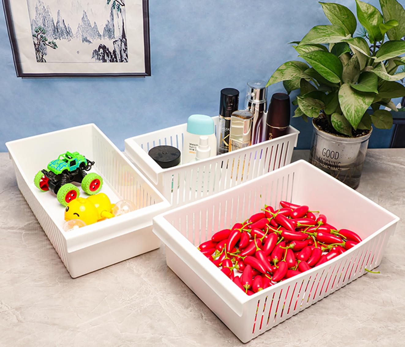 Multi-Purpose Plastic Storage Basket – Ventilated Home Organizer GH