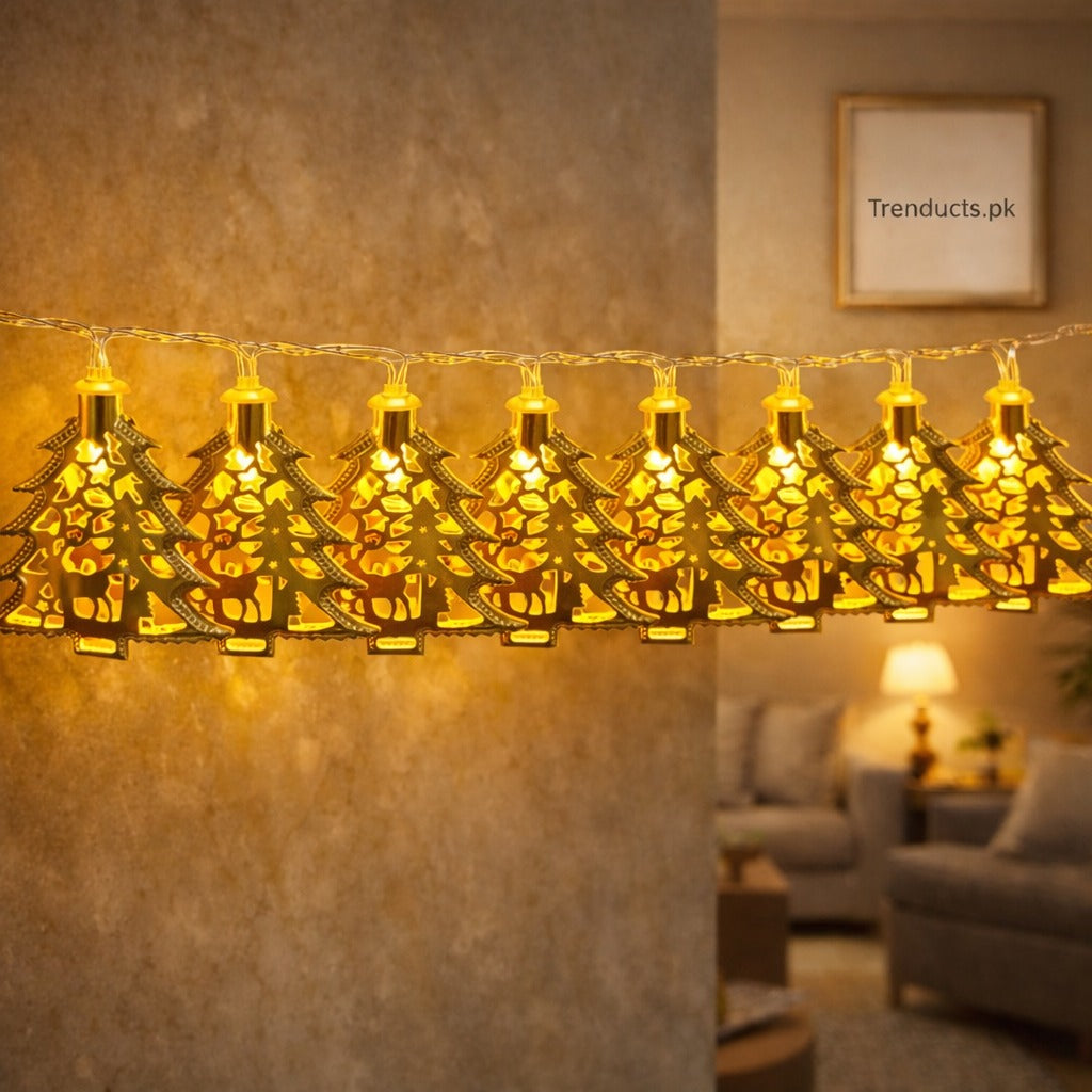 "Trenducts crystalline tree shape string lights with warm LED glow for bedroom decor."

"Nature-inspired tree-shaped LED fairy lights for home ambiance and festive events in Pakistan."