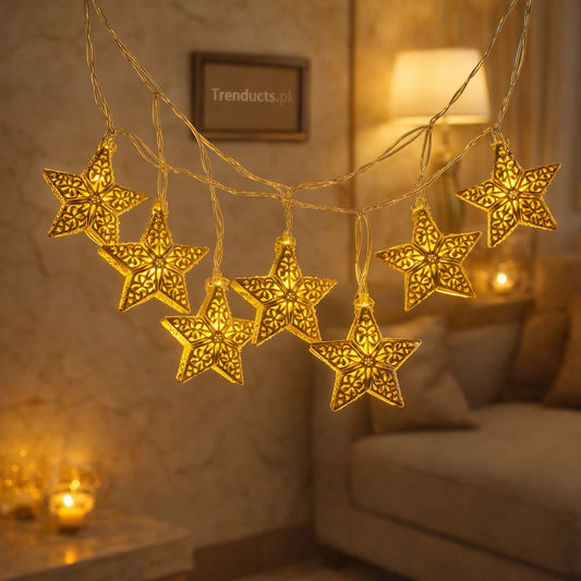 "Trenducts LED string lights with warm golden moon and mosque motifs for Ramadan decor."

"Traditional lantern-shaped fairy lights for festive Eid-ul-Fitr home ambiance in Pakistan."