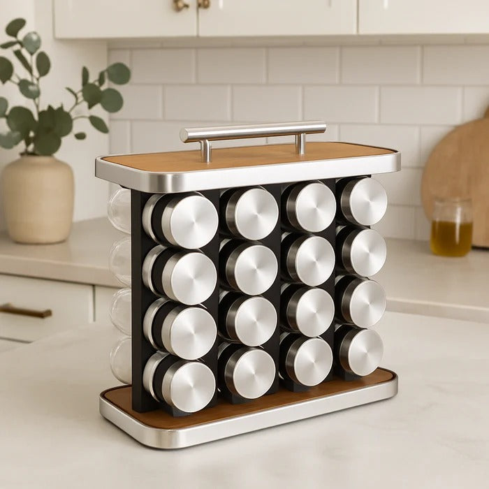 Countertop Spice Organizer Set – Glass Jar & Rack Collection