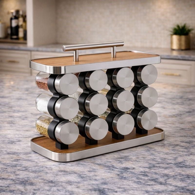 Countertop Spice Organizer Set – Glass Jar & Rack Collection