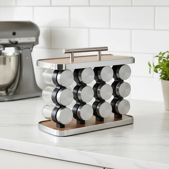 Countertop Spice Organizer Set – Glass Jar & Rack Collection