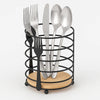 Modern Metallic & Oak Round Spoon Holder – Artisan Cutlery Organizer MJ