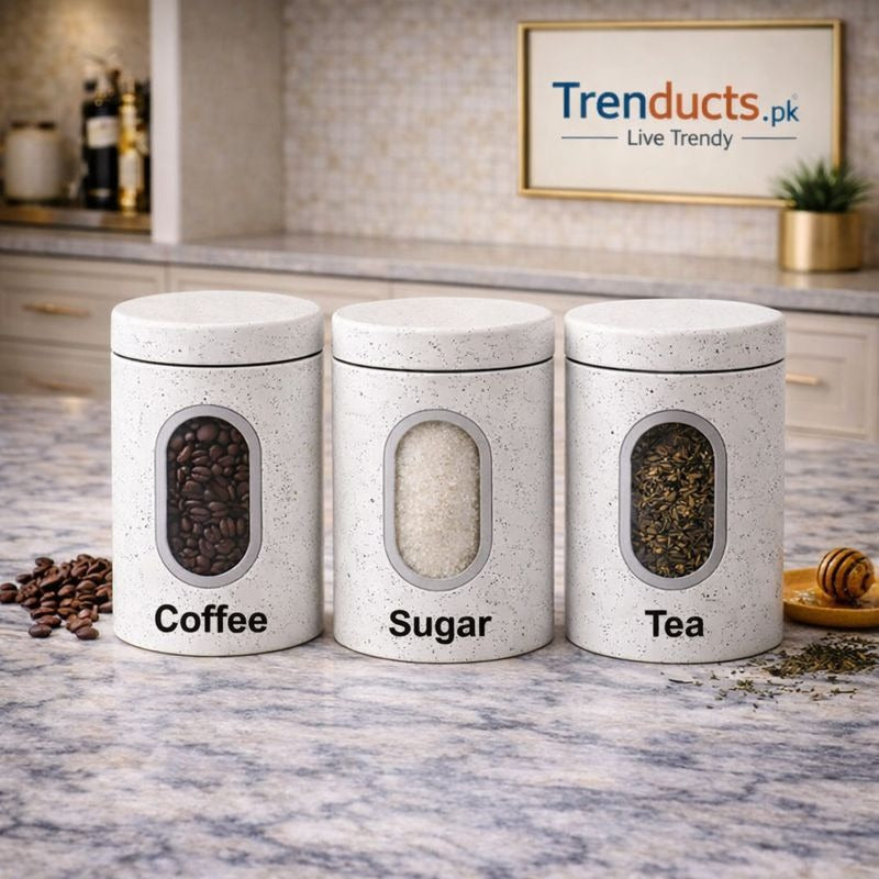 HausRoland Modern Speckled Container Set – 3-Piece Airtight Kitchen Canisters