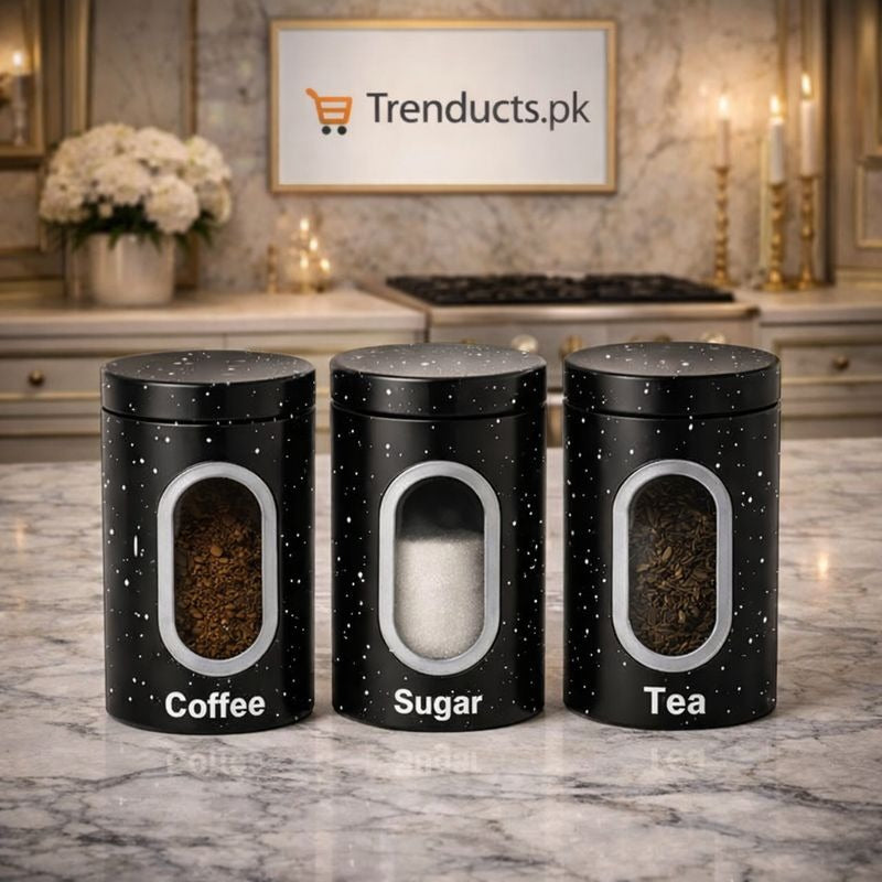 HausRoland Modern Speckled Container Set – 3-Piece Airtight Kitchen Canisters
