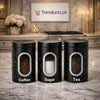 "HausRoland 3-piece speckled grey tea coffee sugar canister set on a modern kitchen counter."

"Textured matte finish airtight kitchen containers for pantry organization in Pakistan."