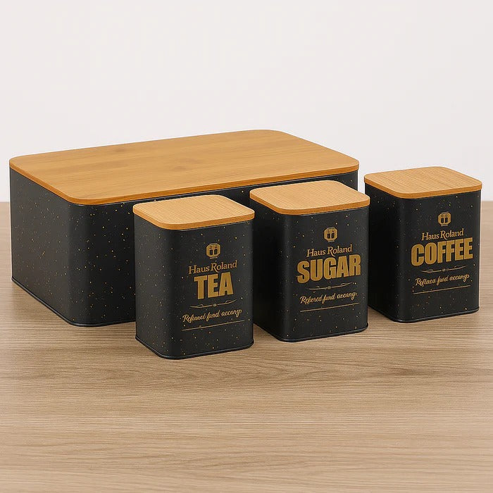 HausRoland Deluxe Bread Bin & Canister Combo Set – 4-Piece Kitchen Organizer