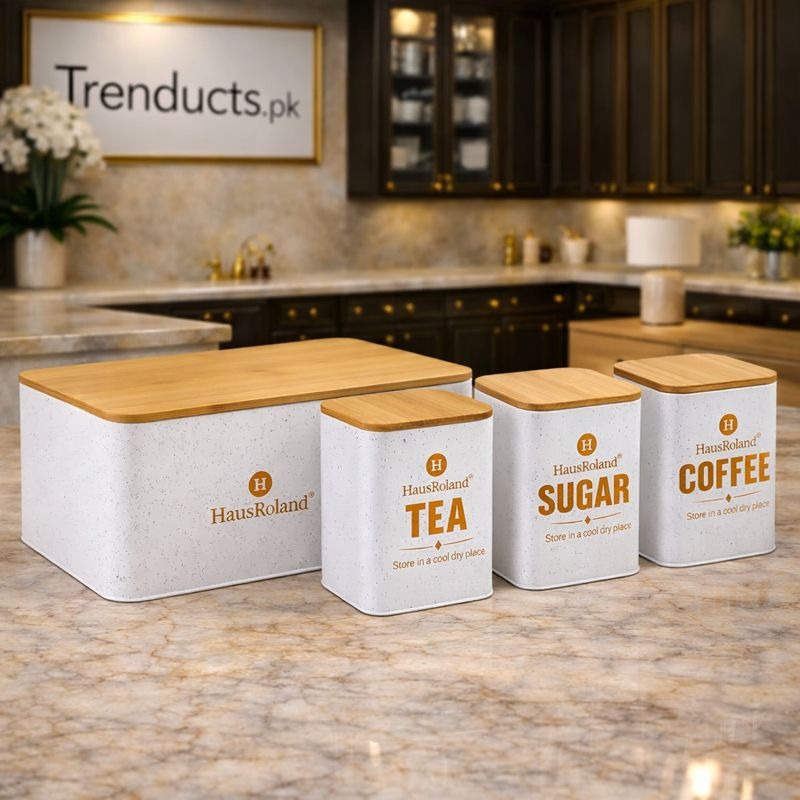 HausRoland Deluxe Bread Bin & Canister Combo Set – 4-Piece Kitchen Organizer