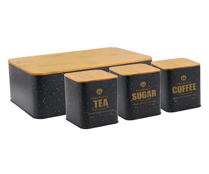HausRoland Deluxe Bread Bin & Canister Combo Set – 4-Piece Kitchen Organizer MJ