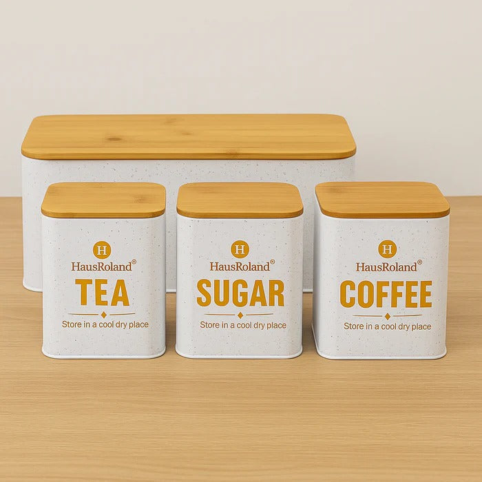 HausRoland Deluxe Bread Bin & Canister Combo Set – 4-Piece Kitchen Organizer