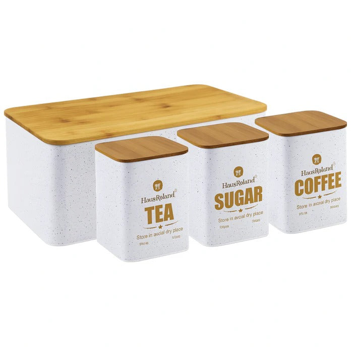 HausRoland Deluxe Bread Bin & Canister Combo Set – 4-Piece Kitchen Organizer
