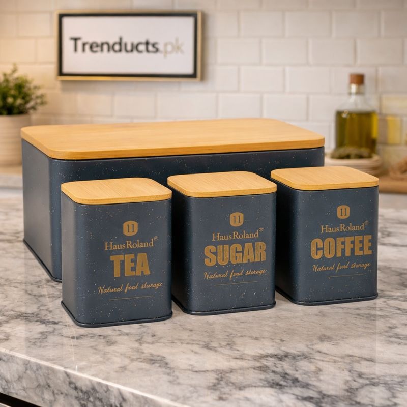 HausRoland Deluxe Bread Bin & Canister Combo Set – 4-Piece Kitchen Organizer