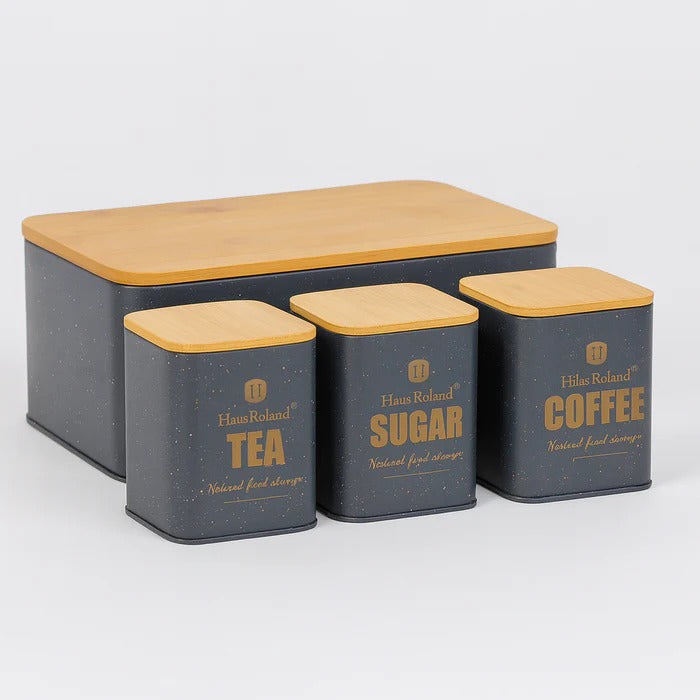HausRoland Deluxe Bread Bin & Canister Combo Set – 4-Piece Kitchen Organizer MJ