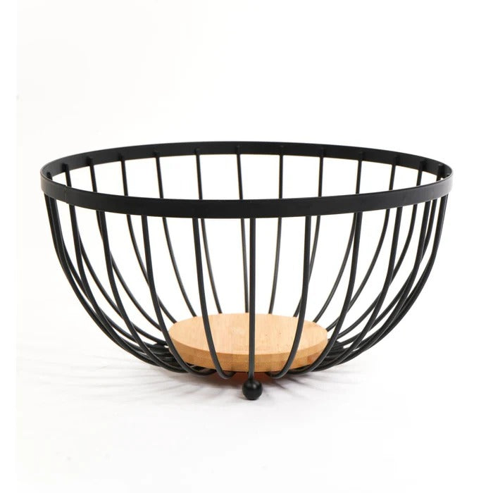 Metallic & Oak Fruit Basket – Tiered Minimalist Kitchen Centerpiece MJ