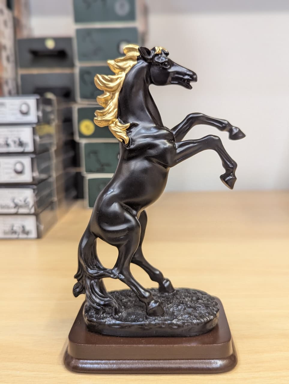Stallion Power Elegant Black Rearing Horse Showpiece