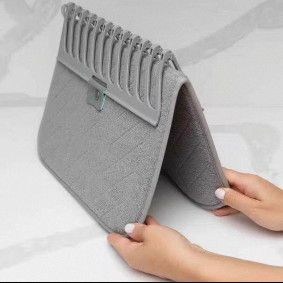 2-in-1 Dish Drying Mat & Rack | Ultra-Absorbent Kitchen Draining Pad