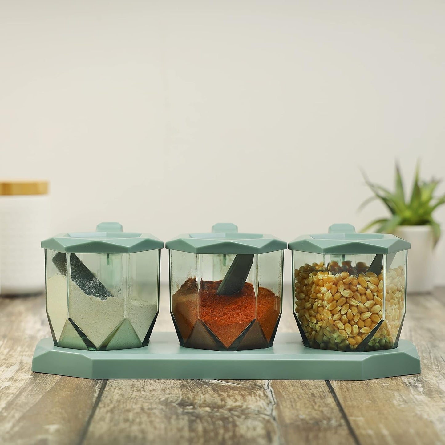 Royal Ford Diamond Design 4-Grid Masala Box with Spoons