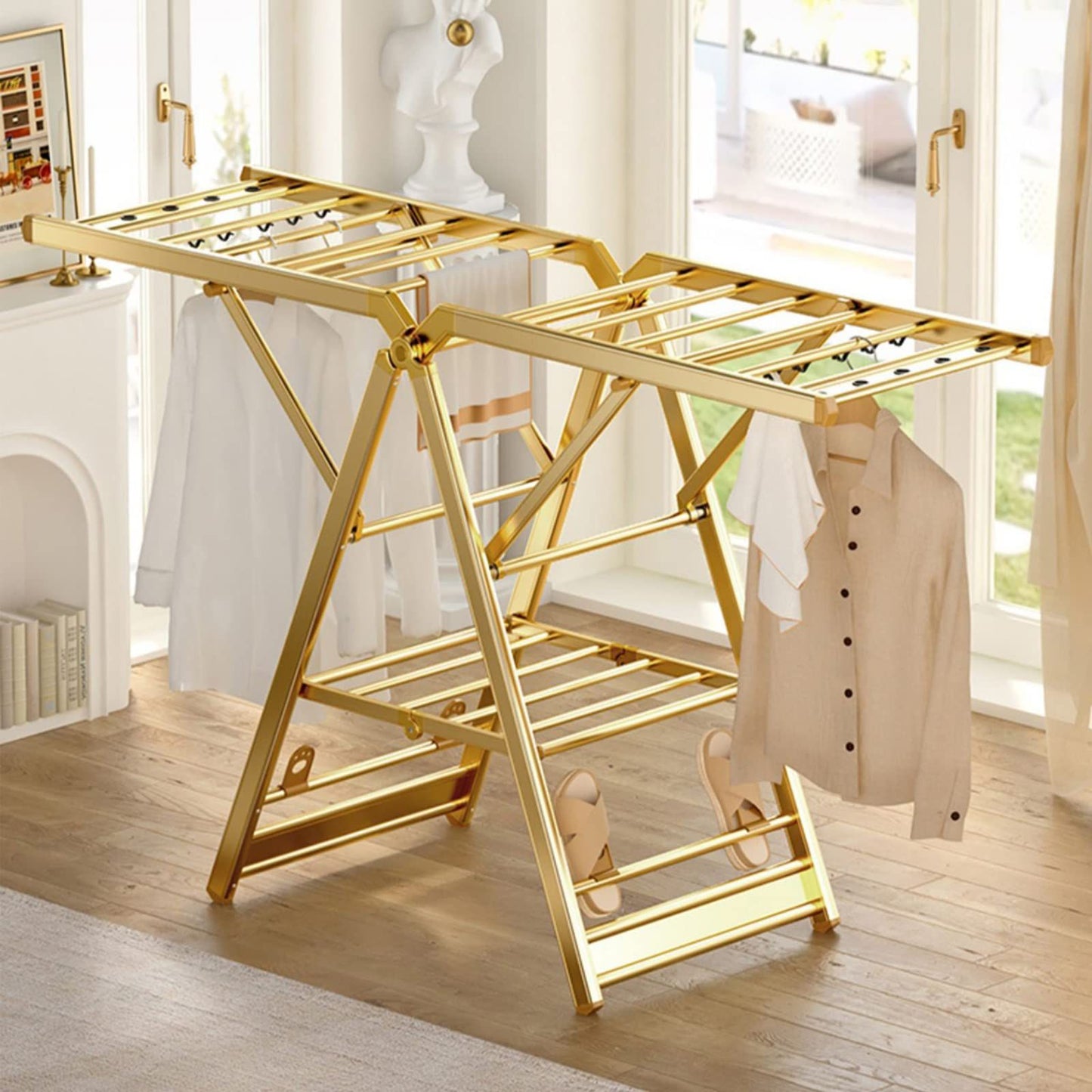 Foldable Gold Metal Laundry Drying Rack