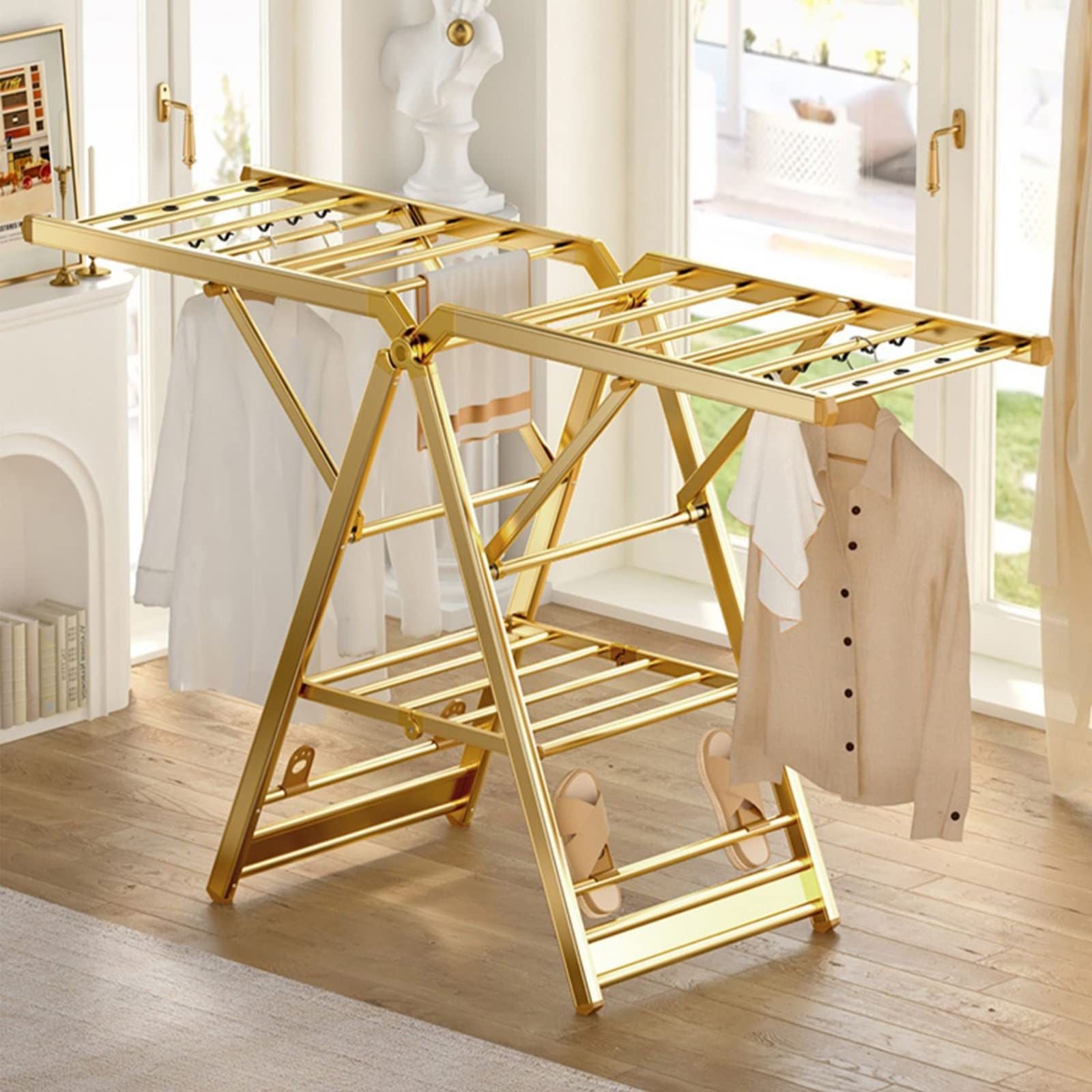 Foldable Gold Metal Laundry Drying Rack