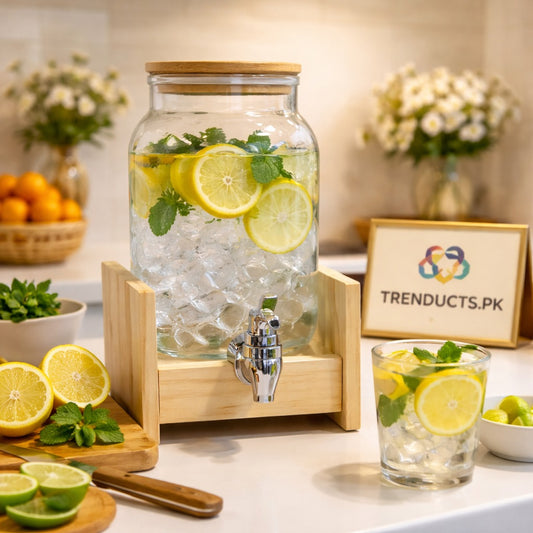 Single 2L Glass Juice Dispenser with Bamboo Frame