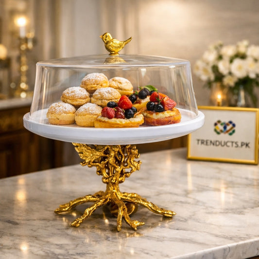 2-Tier Ceramic Dessert Stand with Gold Detailing