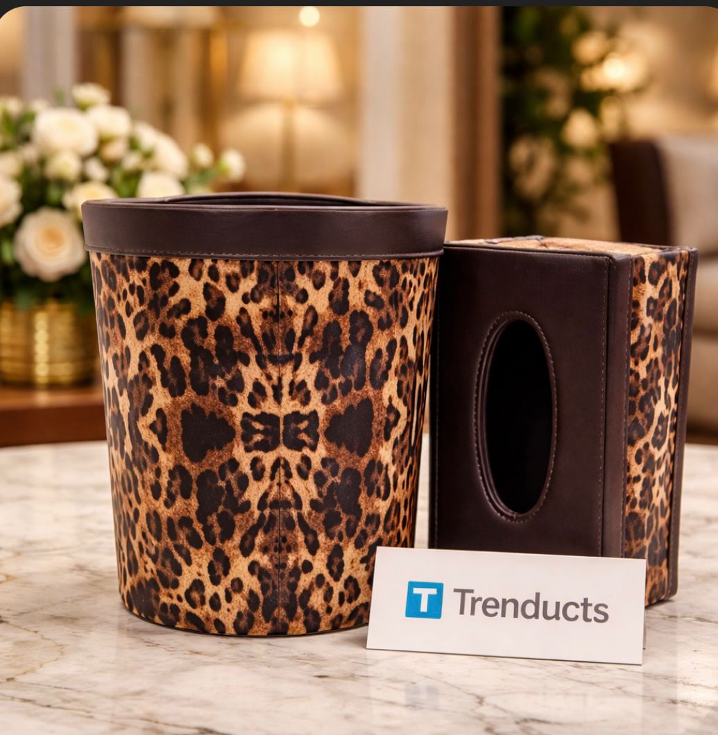 Cheetah Leather Duo - DustBin & Tissue Station