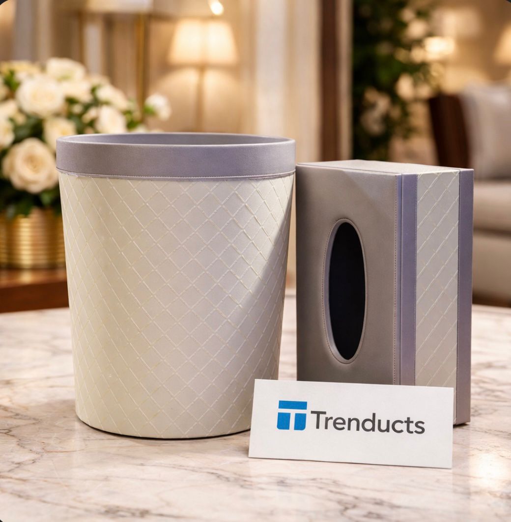 Cream Elegance Duo - Elite Tissue Box & Dustbin