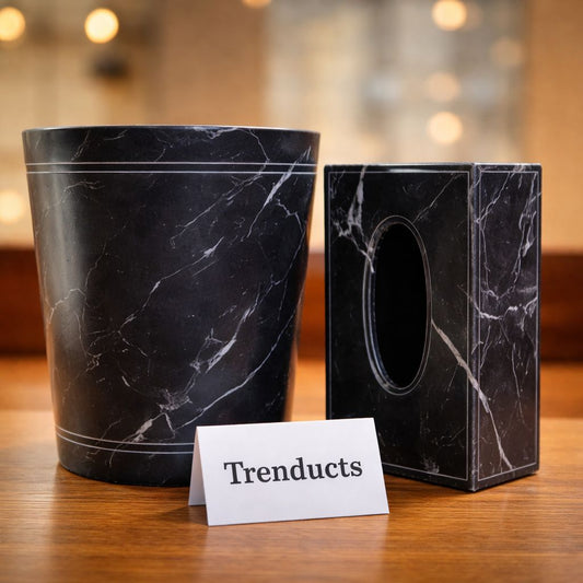 Marble Leather Duo - Waste Bin & Elite Tissue Station