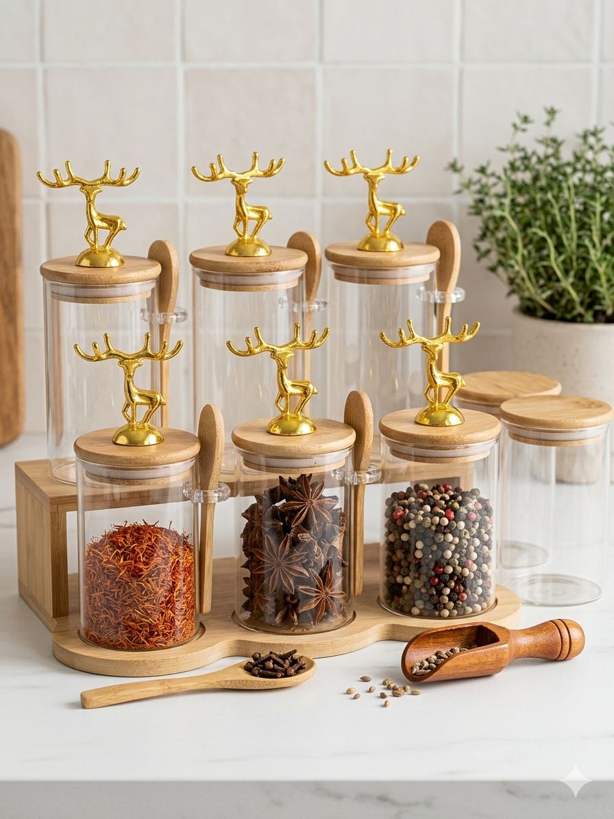 6-Piece Tiered "Stairs" Spice Jar Set – Vertical Countertop Organizer