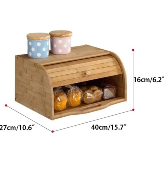 Premium Roll-Top Wooden Bread Box – Countertop Storage Organizer