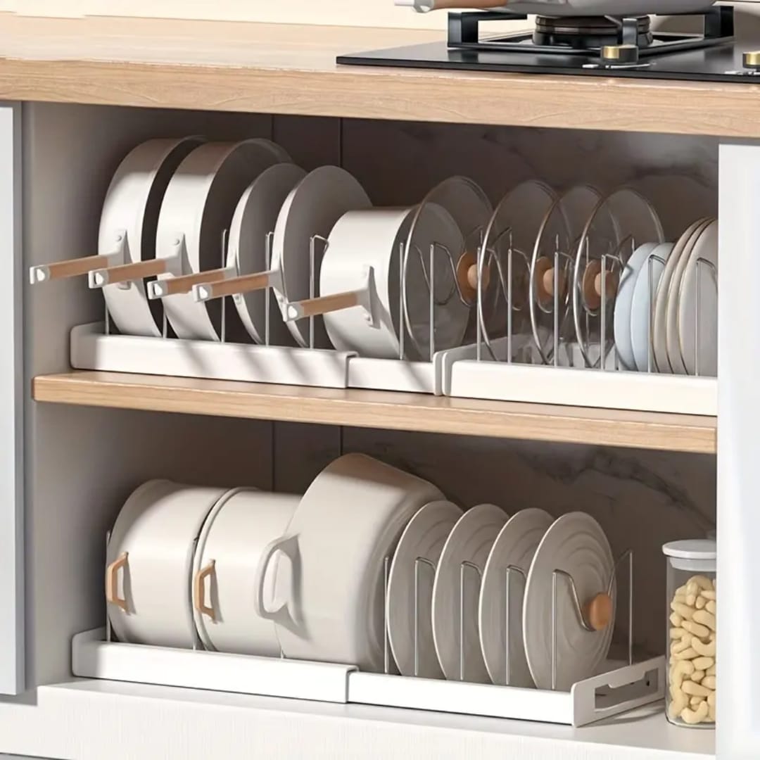 Expandable Kitchen Cabinet Pot Organizer – Adjustable Divider Rack for Pots & Pans