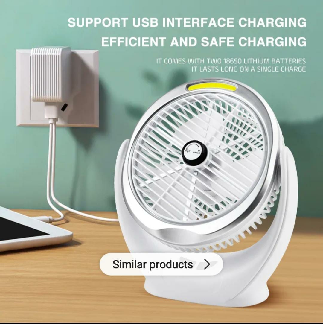 Rechargeable Desktop Fan with COB Light – Portable Cooling Gear