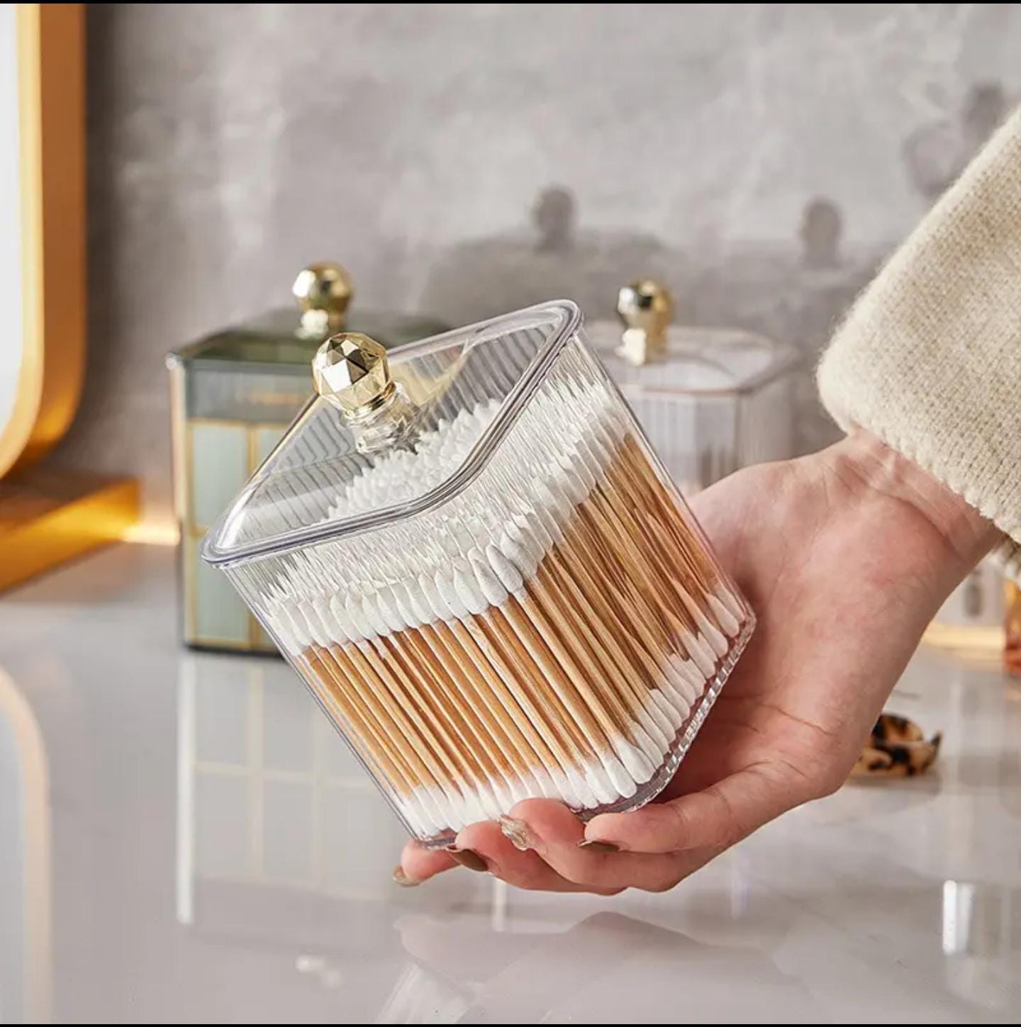 Luxury Transparent Lipstick & Makeup Cotton Swabs Holder (Random Colors)