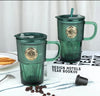 Premium Emerald Glass Sipper Mug with Handle – Luxury Textured Finish