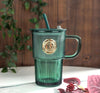 Premium Emerald Glass Sipper Mug with Handle – Luxury Textured Finish