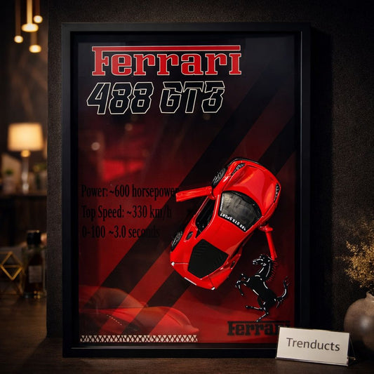 Ferrari 488 GTB 3D Metal Car Art Wooden Frame